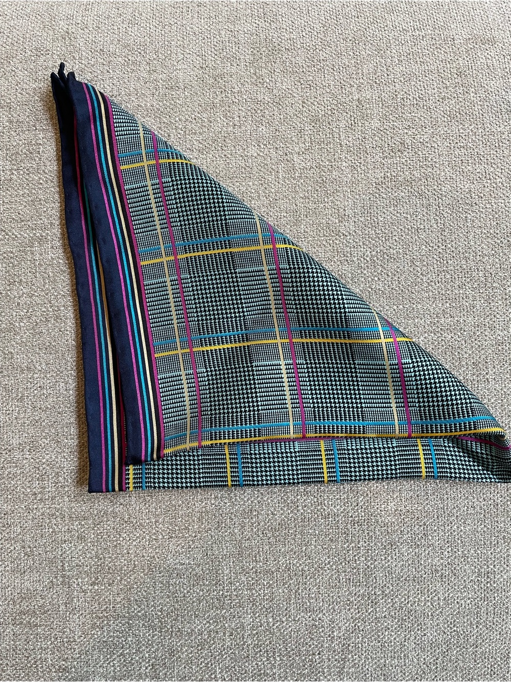 Piattelli 100% Silk Pink Blue Aqua Black Yellow Handmade Pocket Square